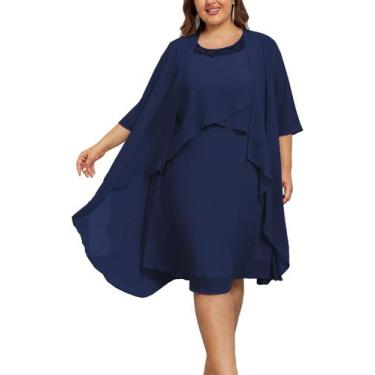 Imagem de Vestido feminino plus size de 2 peças para a mãe da noiva, chiffon esv