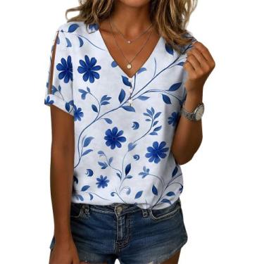 Imagem de Blusa feminina Medlor com decote em V com botões e estampa floral 2025