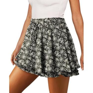 Imagem de Shorts Onlypuff Flowy Chiffon Ruffle Skirts brancos e pretos XXL