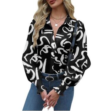 Imagem de Blusa Zeagoo Button Down para mulheres com estampa de trabalho XXL