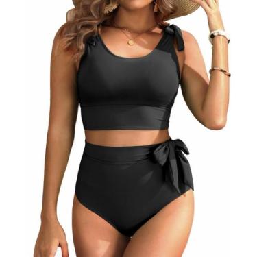 Imagem de Roupa de banho Yonique 2PC 2025 High Wisted Tummy Control preta M