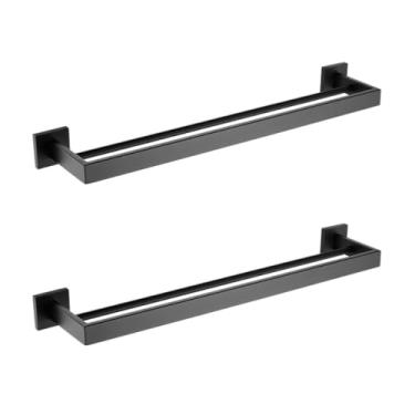 Imagem de Acessórios de banheiro preto fosco toalheiro suporte de papel suporte de escova de vaso sanitário prateleira de parede de vidro suporte de escova de dentes, suporte de papel (2 peças de barra dupla)