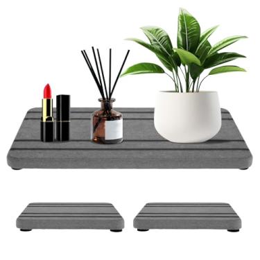 Imagem de 3 peças de bandeja de diatomita absorvente de água, bandeja de pedra absorvente de água, conjunto de pia de cozinha, suporte de sabão de mão de esponja antiderrapante para plantas e artigos de higiene