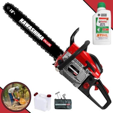 Imagem de Motosserra Moto Serra Motor Serra Kawashima KCS-500P À Gasolina 2T 49,3cc Profissional Com Sabre 18’` Ideal Para Corte de Lenha + ÓLEO STIHL 8017 2T