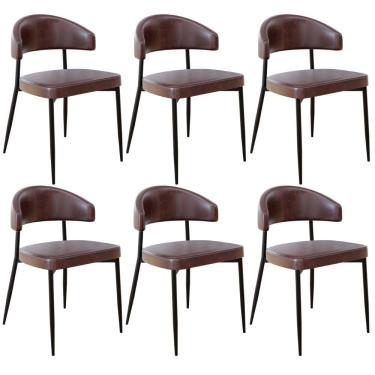 Imagem de Kit 06 Cadeiras Estofada Para Sala de Jantar Serena Preto C01 Courino Café - Lyam Decor