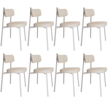 Imagem de Kit 08 Cadeiras Estofada Para Sala de Jantar Astrid Branco C01 Linho Palha - Lyam Decor