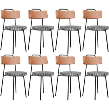 Imagem de Kit 08 Cadeiras Decorativas Estofada Sala Jantar Barcelona L02 Couríssimo Camel Pied Poule - Lyam