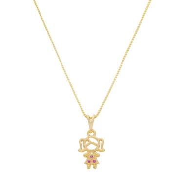 Imagem de Corrente Com Pingente Filha1 Menina Folheado Ouro Zirconias Rosa