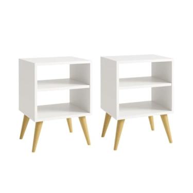Imagem de Kit 2 organizador de mesa de cabeceira quarto moderno sala de estar mesa copo branco(2 Mesas Cabeceira)