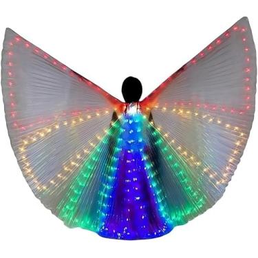 Imagem de HOMEHIGH Asas de fadas de borboleta LED para desempenho de dia das bruxas, asas de barriga com luzes personalizadas com bastões telescópicos, asas de fada para meninas, multicoloridas