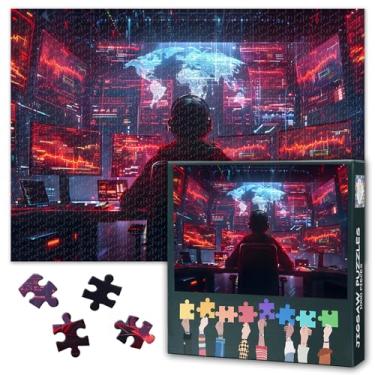 Imagem de 1000 Piece Jigsaw Puzzle, 20"x28" Intricate Details Hacker Deploying Cyber Attack on Dynamic Digital Artwork Puzzles, Unique Gift for Adults