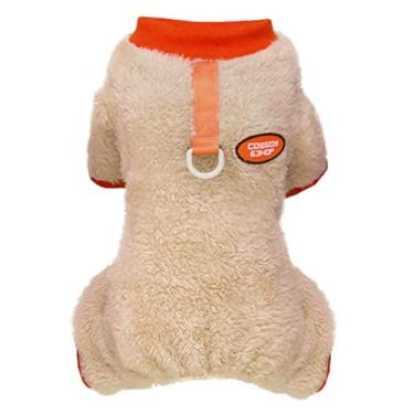 Imagem de Izefia Suéter de cachorro roupas roupas de lã suéter de lã macacão inverno quente moletom 4 pernas pijama padrão fofo suéter caubói para cães pequenos gato médio cáqui P