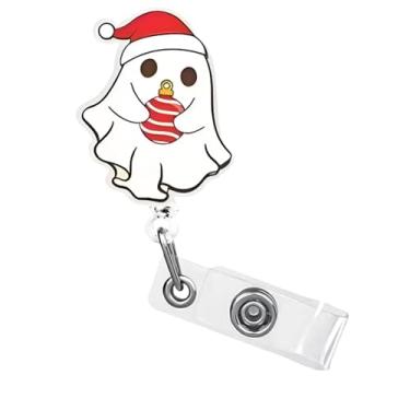 Imagem de Carretel de crachá de Natal fofo fantasma acrílico clipe de crachá com design de lâmpada suporte de crachá retrátil engraçado acessórios de clipe de jacaré para enfermeira, trabalhadora médica