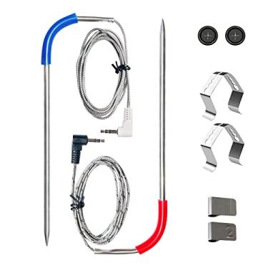 Imagem de Conjunto de 2 peças de substituição para sonda de carne Traeger para defumadores de grelha, plugue de 3,5 mm, 2 suportes de clipe de sonda de aço inoxidável, 2 Gormmets e 2 etiquetas numeradas