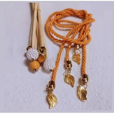 Imagem de Kit Decorativo para Difusor + 6 ou 4 Varetas Decoradas & 2 ou 1 Cordão Com Pingente (6 varetas 2 cordões/Laranja)