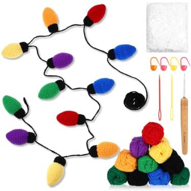 Imagem de Arrowbash Kit DIY com enfeite de crochê, padrão de crochê, decoração de Natal, guirlanda de lâmpada para iniciantes, lâmpadas coloridas de Natal, decoração de escadas