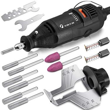 Imagem de Kit de Afiador de Motosserra Elétrica 180 W Conjunto de Ferramentas para Afiar Corrente Elétrica com 6 Rodas de Afiar Diamante, Anexo, Chave para Afiar Ferramentas de Jardinagem ao Ar Livre Configuração de 5 Velocidades, 8000 ~ 35000 RPM