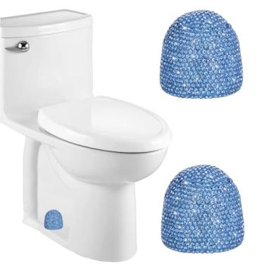 Imagem de 2 peças de tampas decorativas de parafuso de vaso sanitário alto com strass brilhante, tampas de vaso sanitário para decoração de banheiro, fácil de instalar (azul)