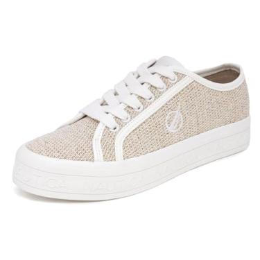 Imagem de Nautica Tênis feminino moderno com cadarço – Tênis casual de caminhada e tênis de cano baixo com plataforma ou salto regular, Areia leve, 37