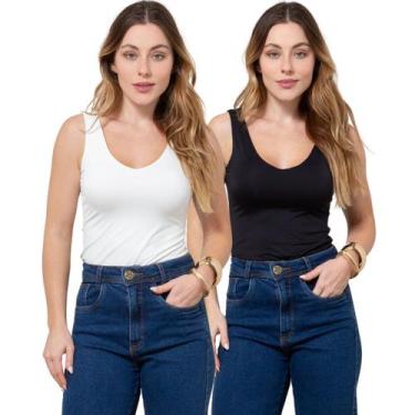 Imagem de Kit 2 Regatas Feminina Decote V em Poliamida - Maranne, Kit21, GG