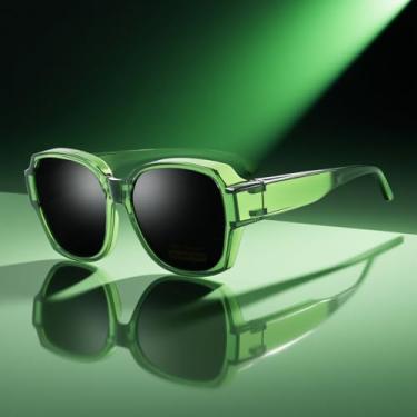 Imagem de Óculos de sol Fit Over para mulheres e homens, óculos de sol polarizados, leves, quadrados, grandes para viagens, Verde