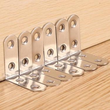 Imagem de 6 peças de suportes de canto de ângulo de 90° em aço inoxidável, conector de suporte de parede para prateleiras, armário com parafusos, 4 x 4 cm