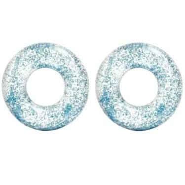 Imagem de Boia Circular Inflável Transparente Com Glitter 60cm PVC Resistente Resistente Cloro Rosa Azul Prateado Piscina Clube Boia Piscina(2,Azul Brilhante)