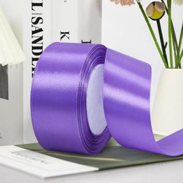 Imagem de Fita de cetim sólida, 50 metros fita de tecido artesanal para embrulho de presente buquês florais decoração de festa de casamento - 3,8 cm 50 metros, roxo médio