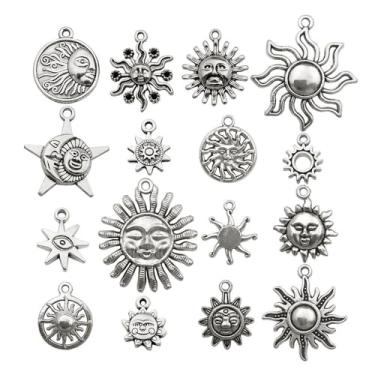 Imagem de 20 peças de pingentes de sol prata antiga para fazer joias tibetano sorrisos celestiais suprimentos de artesanato para pulseiras colar chaveiro (SN20)