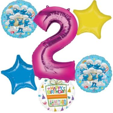 Imagem de Anagram 2nd Birthday Party Supplies Girl Smurf's Theme Balloon Bouquet Decorations