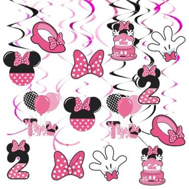 Imagem de BAOOOFUL Decorações de redemoinho rosa de 2º aniversário, serpentinas de teto para festa de aniversário de mouse, suprimentos de festa com tema de mouse rosa, lembrancinhas de festa para meninas e