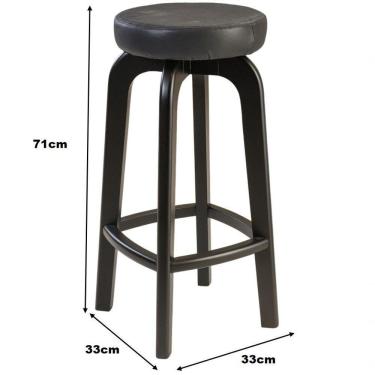 Imagem de Banqueta Bnaco Alto Bar Em Madeira Maciça Preto Assento Redondo Corino Preto