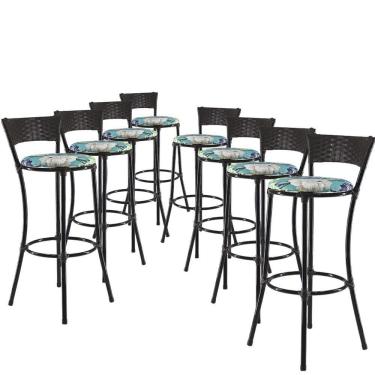 Imagem de Kit Com 8 Banquetas Alta Forts Azul Floral, Fibra Uv Bancada, área Goumert, Bar, Piscina, Balcão