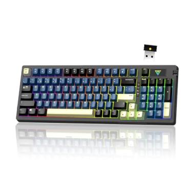 Imagem de Hivento Teclado Mecânico, 2.4GHz/USB-C/BT5.0, Retroiluminação RGB,Layout ABNT2,Teclado Sem Fio Hot-Swappable com Botões, Bateria 4000mAh, Teclas PBT, Interruptores Vermelhos