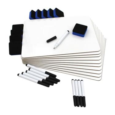 Imagem de Esquirla Conjunto de 10 quadros brancos de mesa com 10 apagadores, dupla face e reutilizáveis, ideais para atividades de aprendizagem na cozinha e em casa.