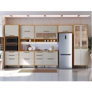 Imagem de Cozinha Modulada Completa 7 Peças 14 Pts E Vidro Reflecta 429cm 100% Mdf Vicenza Espresso Móveis Amêndoa-off White