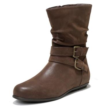 Imagem de Luoika Botas femininas de cano curto de largura larga - Botas curtas pretas e marrons com bloco de salto baixo com zíper lateral., Brownpu 711, 8.5 Wide
