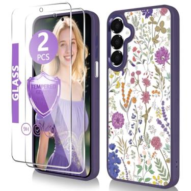 Imagem de Capa para Samsung Galaxy A15 5G com protetor de tela de vidro temperado [proteção de alta qualidade] TPU fino e policarbonato rígido, capa transparente com estampa floral fofa para meninas e mulheres
