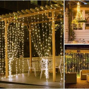 Imagem de Luzes de Natal, Cortina 300 Pisca Pisca Led 3x3M Festa Casamento Eventos Natal Disponível Luz Amarelo