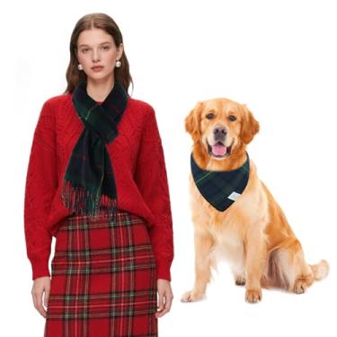 Imagem de E-Clover Bandanas de Natal para cães combinando proprietário verde azul buffalo, cachecol xadrez para cachorro bandana babadores com cachecóis tartan xaile para cães médios e grandes roupas para
