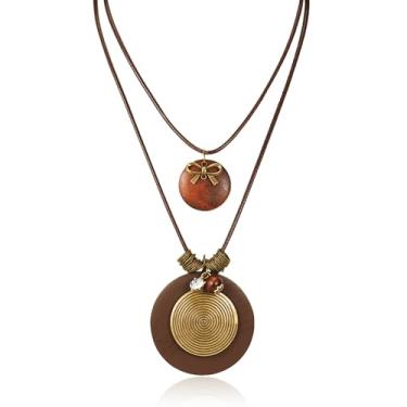 Imagem de Dr's gift Colares Boho para mulheres, cordão de couro longo, vintage, colar renascentista, hippie, joias, laço, pingente de madeira