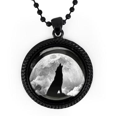 Imagem de Colar com pingente de lobo - Uivo para a lua, animal espiritual, joia de Halloween, prata ou preto - 942-RN, Large, Metal, Sem Pedra Preciosa