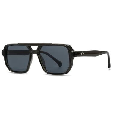 Imagem de Óculos de Sol Feminino Fashion Rivets Retro Masculino Casual Férias Polígono UV400 (C6Cinza Transparente)