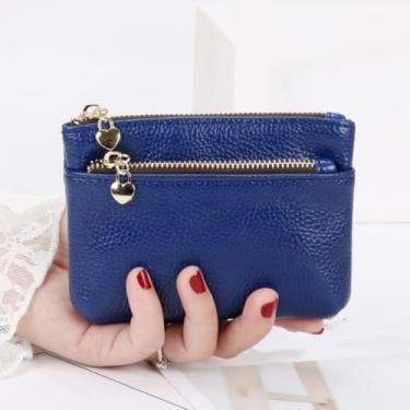 Imagem de Carteira feminina mini porta-chaves porta-cartões com bolso para moedas PU (azul)