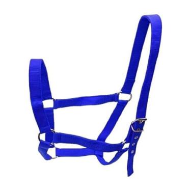 Imagem de KiBcsLic Cabresto para cavalo, cabresto de pressão para queixo e garganta, corda ajustável portátil ao desgaste para pasto, pastagem, competição de, Azul