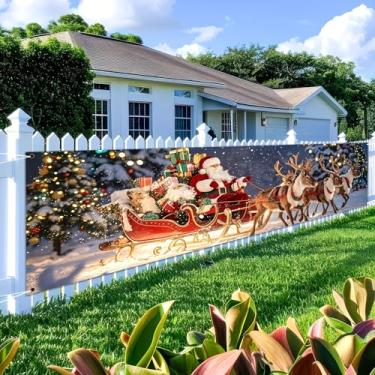 Imagem de Decoração de Feliz Natal Banner Tecido Poliéster Papai Noel Trenó Rena Design de Férias Sinal de Varanda Exterior para Festa de Cerca de Jardim Interior Exterior