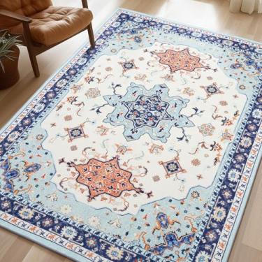 Imagem de Phantoscope Tapete de área da coleção vintage, 1,7 m x 18 m, tapetes laváveis de pelo baixo com padrão simétrico de inspiração persa, tapete antiderrapante para sala de estar, quarto, sala de jantar