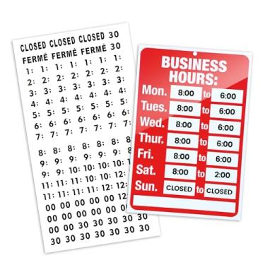 Imagem de 2 peças de sinal de horário comercial, sinais de horário de funcionamento para negócios placa aberta e fechada ajustável com adesivos correspondentes de letras e números para porta de vidro