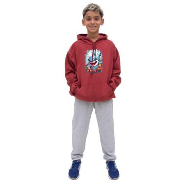 Imagem de Conjunto Infantil Menino Estampa Tubarao Blusa Canguru e Calça Moletom Toque Macio