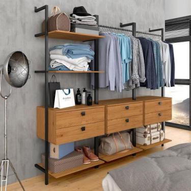 Imagem de Closet Estilo Industrial Siena 6 Gav Preto/cinamomo - Móveis Arapongas